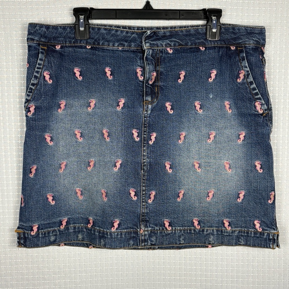 VTG Lilly Pulitzer Seahorse‎ Denim Mini Skirt Womens Size 12 Coastal Preppy Y2K